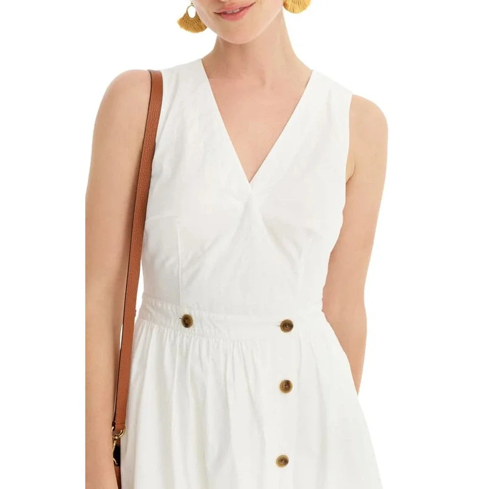 J. CREW Sleeveless Cotton Poplin A-line Shirtdress White Size‎ 4 Preppy Classic